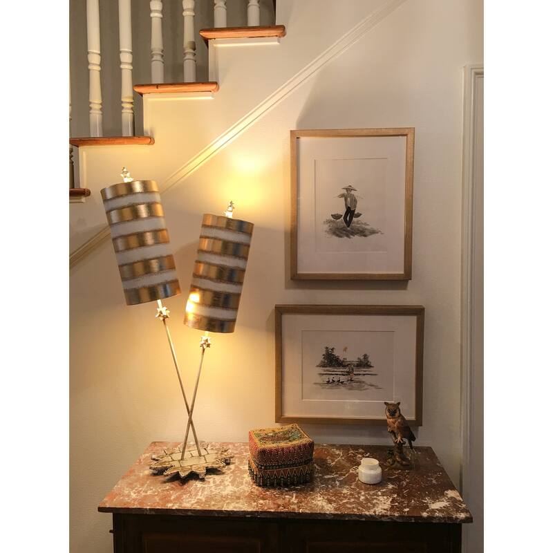 Nettle Luxe Lucas McKearn Double 2 Striped Gold Table Buffet Lamp