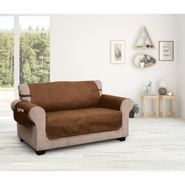 Faux Leather Solid Loveseat Furniture Cover Slipcover Faux Leather Solid Loveseat Furniture