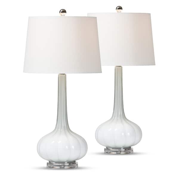 Contemporary 2-Piece White Glass Teardrop Table Lamp Set Set - Bed Bath ...