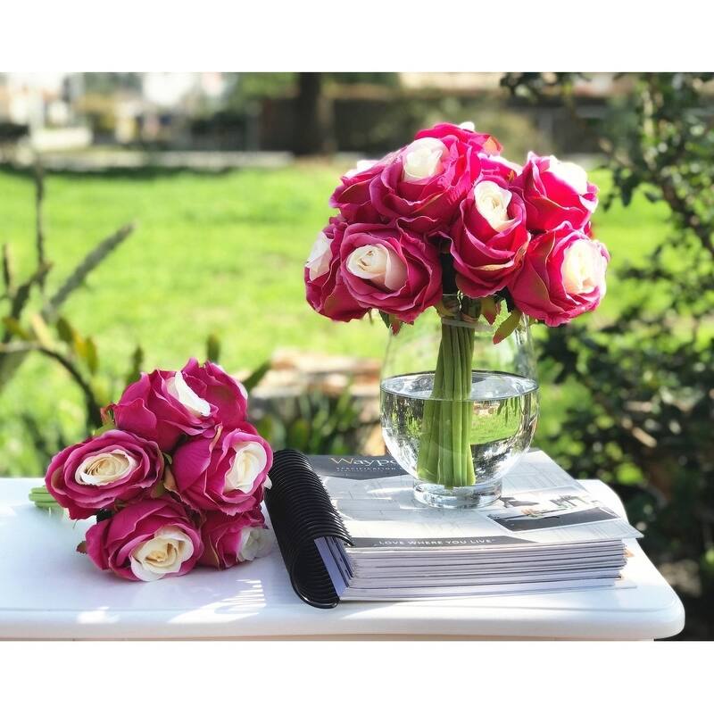 Enova Home Artificial Wine Red Silk Open Roses Fake Flowers Arrangement in  Clear Glass Vase for Home Decoration - wine red - Overstock - 27552474