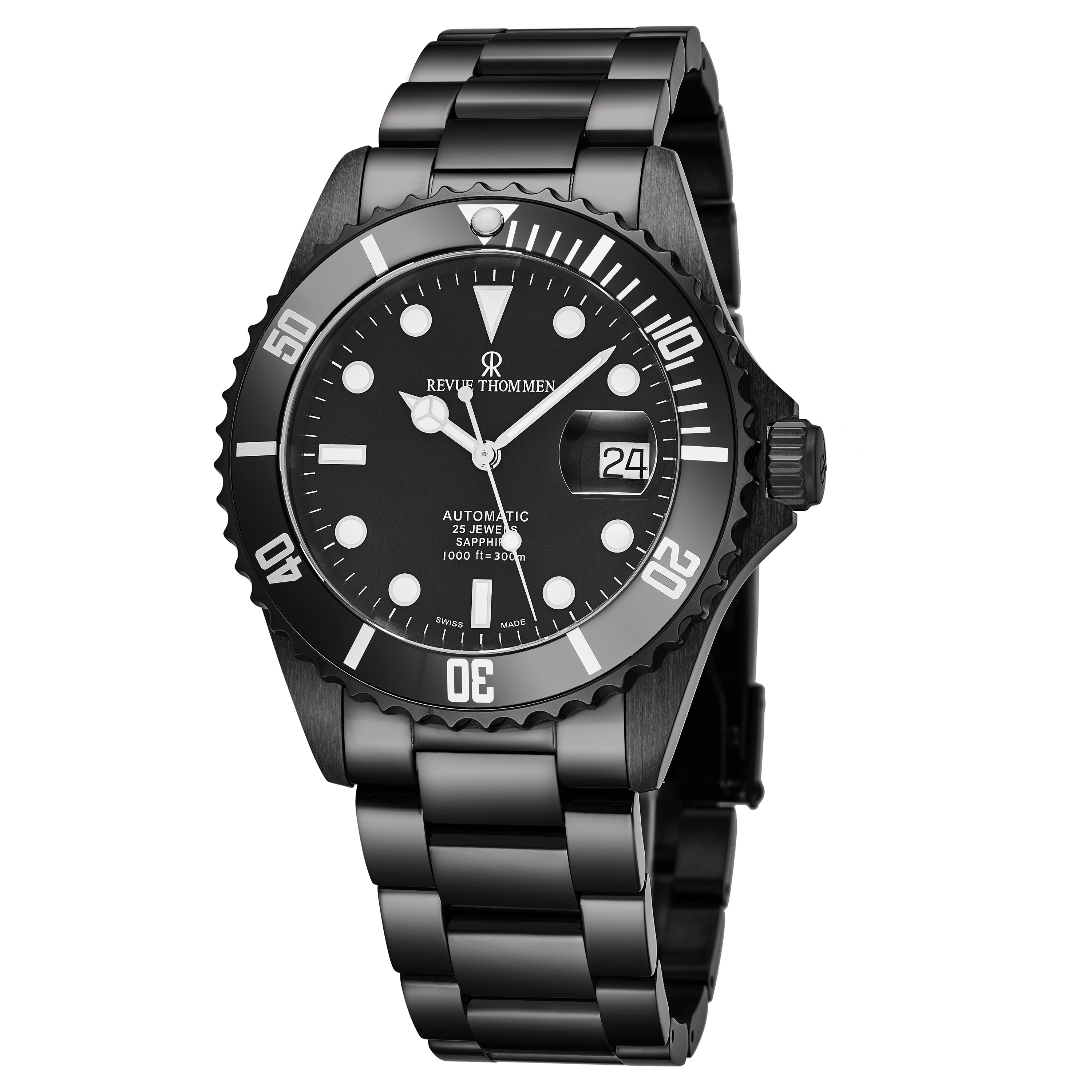 black dial stainless steel watch