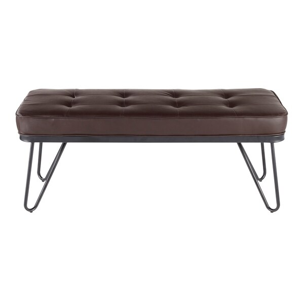 Copper Grove Aksakovo Black Metal Bench with Brown Faux Leather Upholstery. Opens flyout.