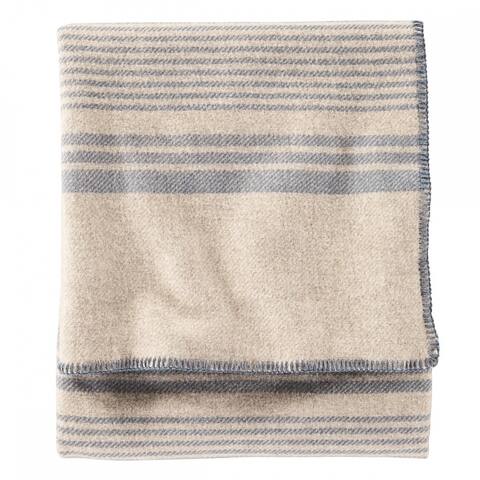 Pendleton EZ-Care Irving Taupe and Blue Stripe Twin Blanket