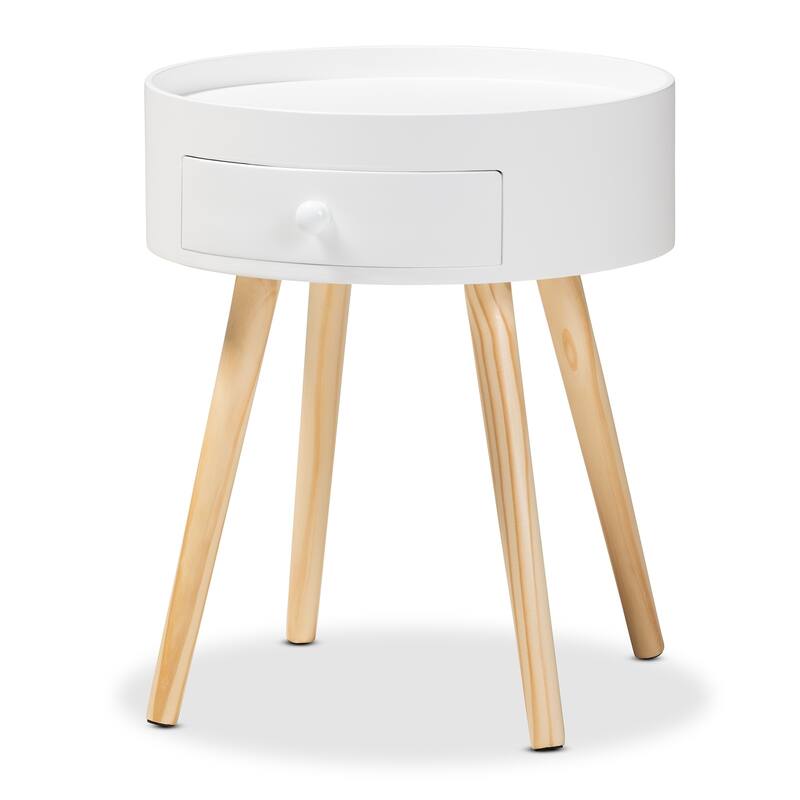 Baxton Studio Jessen Mid-Century Modern 1-Drawer Wood End Table - White