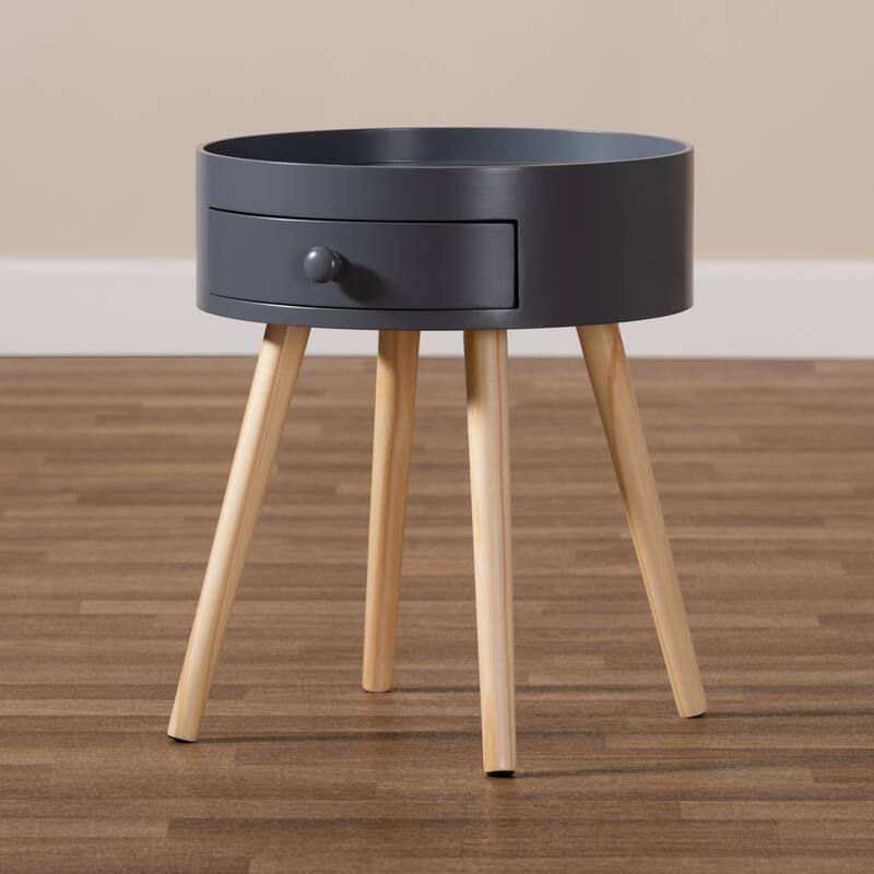 Baxton Studio Jessen Mid-Century Modern 1-Drawer Wood End Table