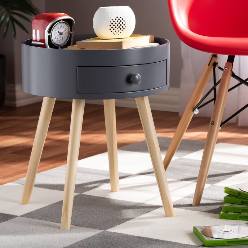 Baxton Studio Jessen Mid-Century Modern 1-Drawer Wood End Table