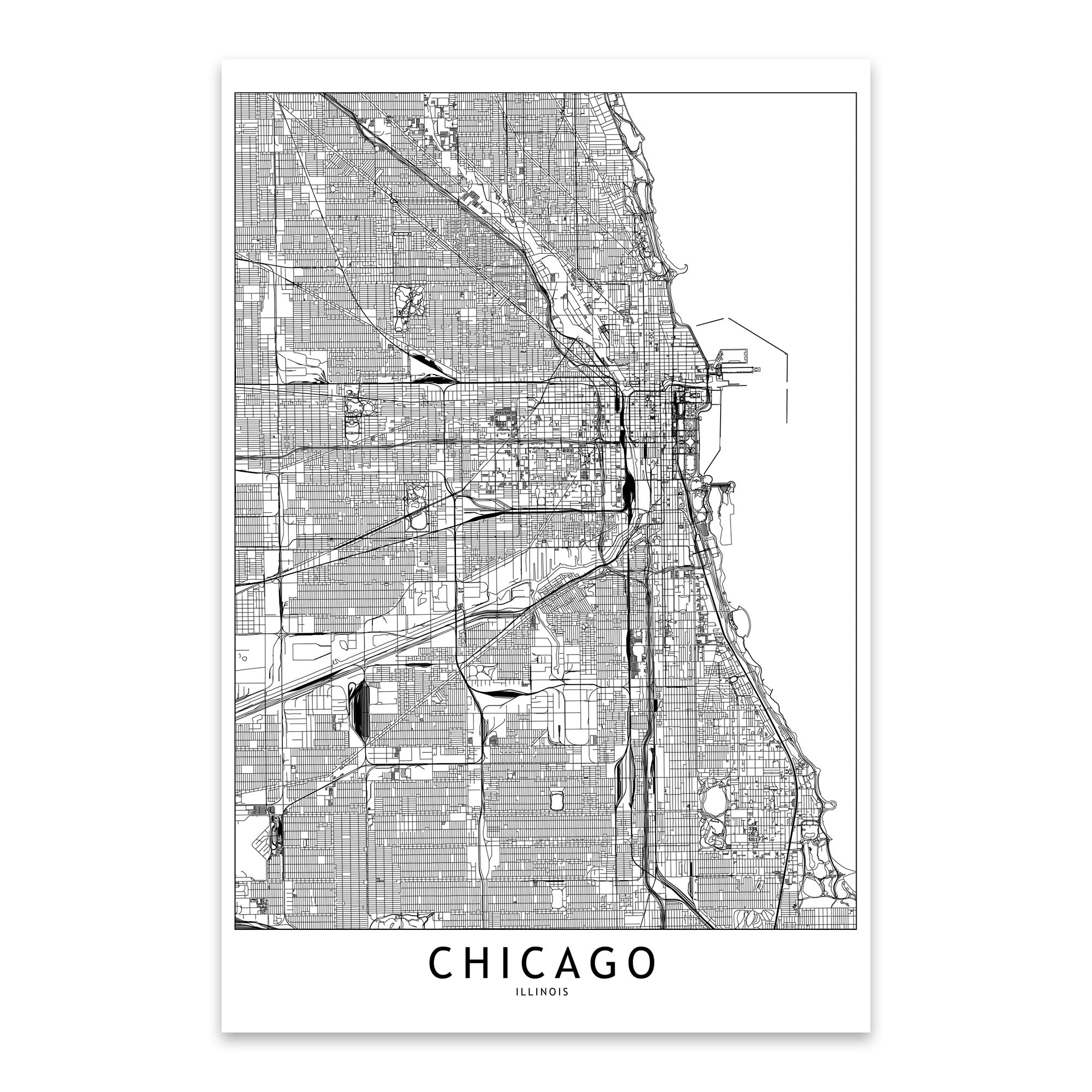 Chicago Map Black And White Shop Noir Gallery Chicago Black & White City Map Metal Wall Art 