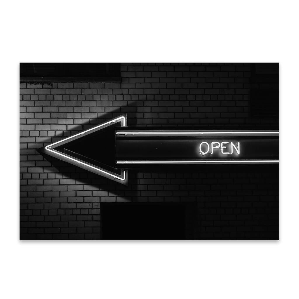 Noir Gallery Black & White Open Neon Sign Metal Wall Art Print
