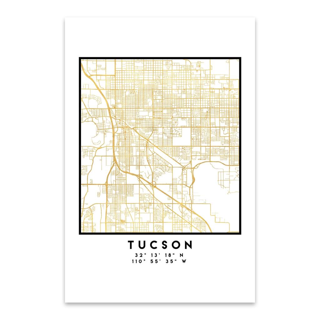 Noir Gallery Minimal Tucson City Map Metal Wall Art Print
