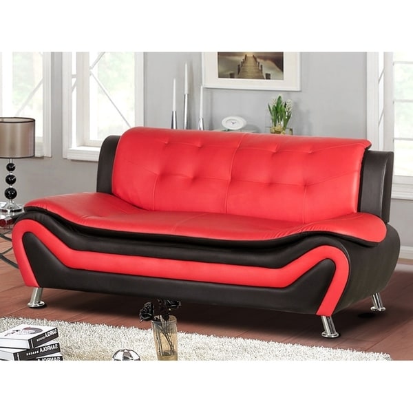 red faux leather sofa bed