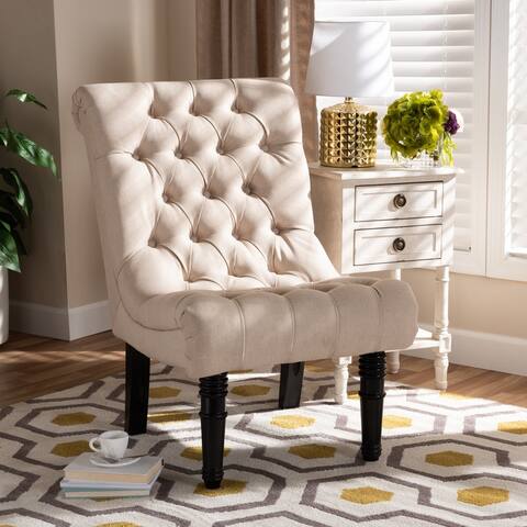 Baxton Studio Fabric Upholstered Wood Accent Chair with Rolled Back
