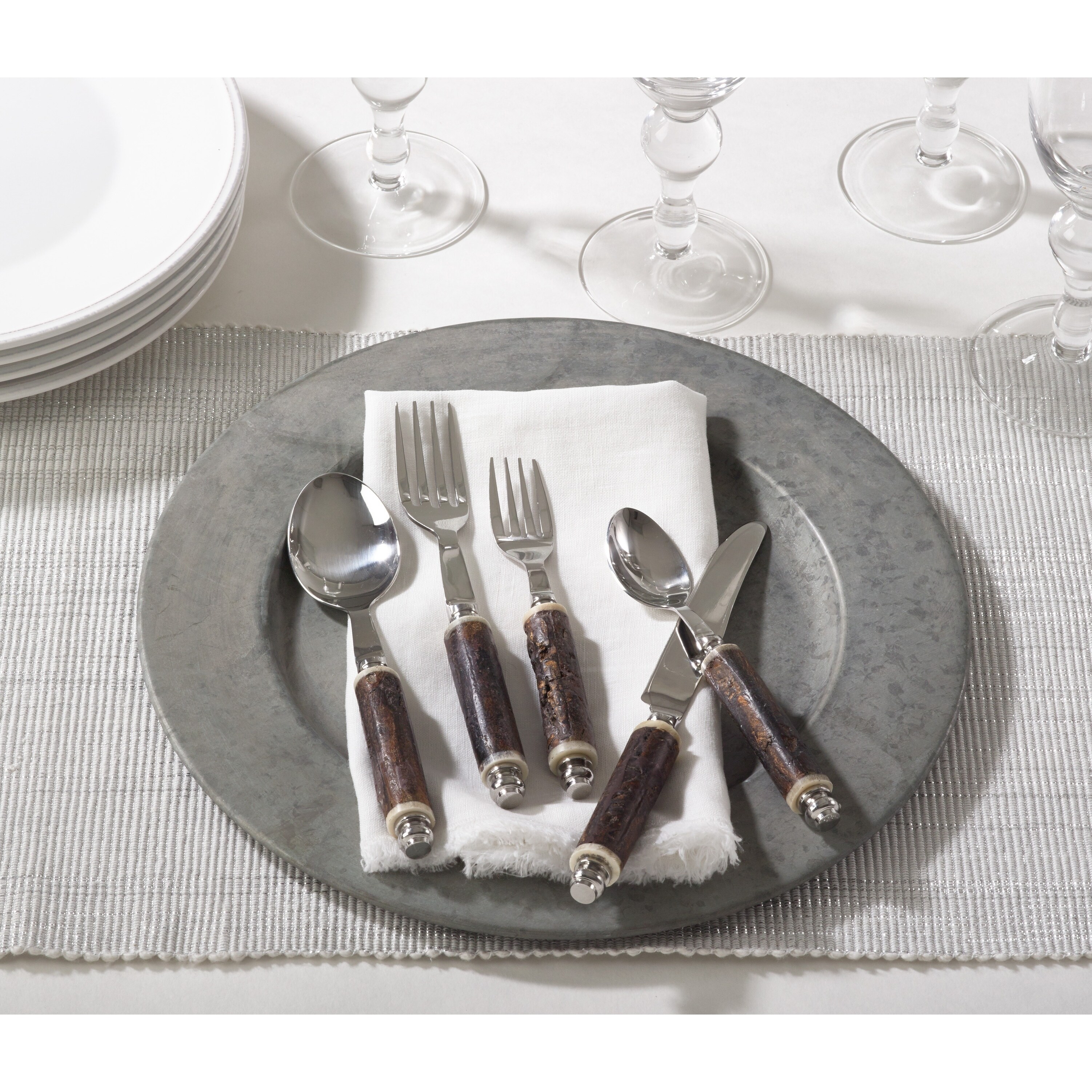 Bark Wood Flatware, Set Of 5 - Ecru– At Home Designs of Delaware