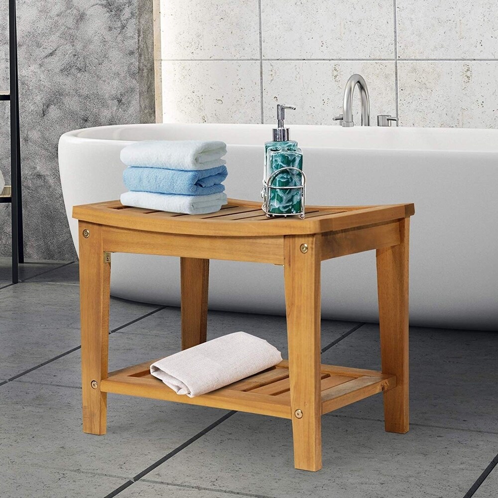 Modern Art Abstract Folding Bamboo Wood Small Bath Bathroom Shower Seat Stool