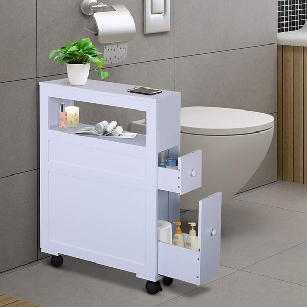 mDesign Plastic and Wood Bathroom Caddy - Portable Cosmetics Storage Organiser - White/Oak