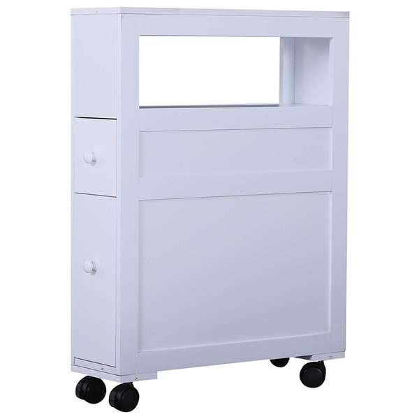 Rolling Slim Bathroom Storage Organizer 2 Drawers Toilet Paper Shelf White Black