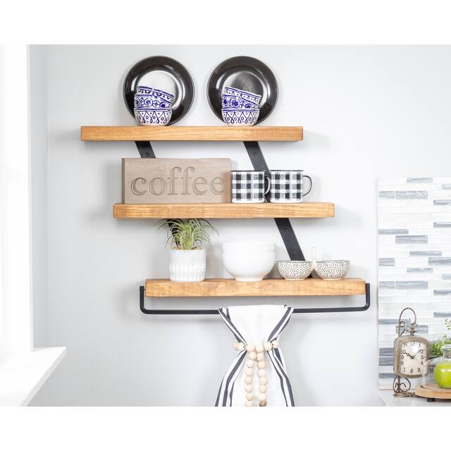 Industrial 3-tier Floating Shelf with Towel Bar