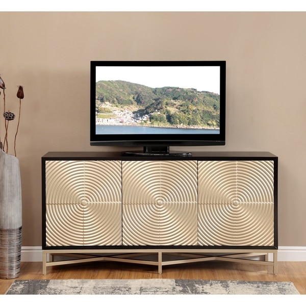 Shop Somette Three Door Media Credenza, Glimmer Black & Gold 68.5"W x
