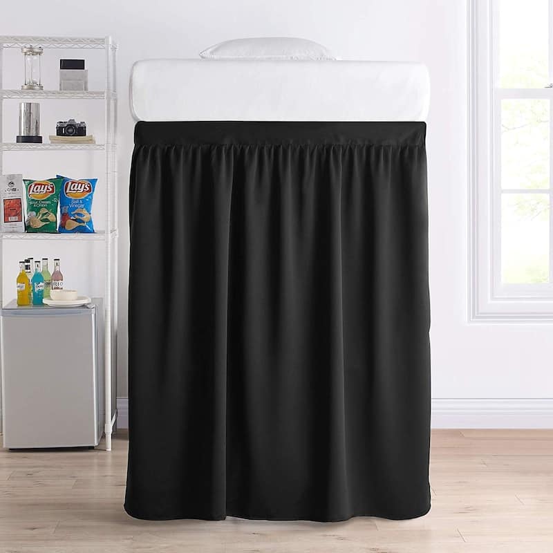 Luxury Plush Extended Dorm Sized Bed Skirt Panel with Ties (1 Panel) - For Raised or lofted beds - Black - 1 Panel