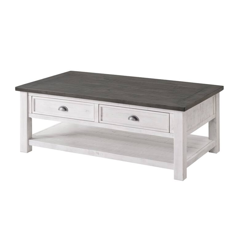 The Gray Barn Downington Solid Wood 2-Drawer Coffee Table - White Stain and Grey