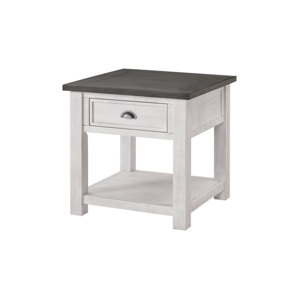 white end table with wood top