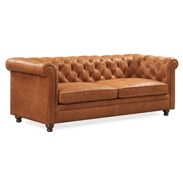 Shop Gracewood Hollow Magwa Button Tufted Leather Sofa With Shop Gracewood Hollow Magwa Button Tufted Leather Sofa With