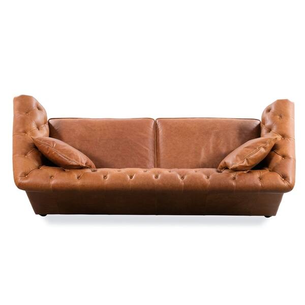 Shop Gracewood Hollow Magwa Button Tufted Leather Sofa On Sale