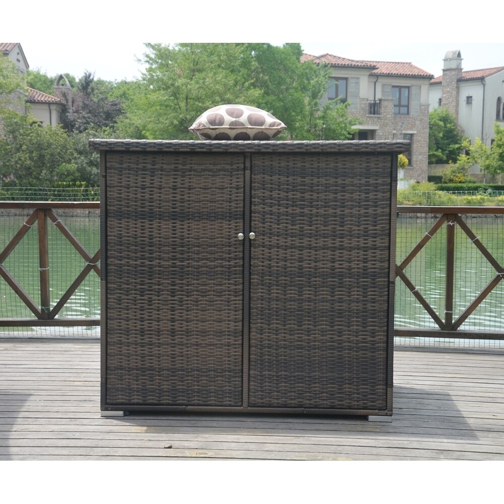 Shop Stillwater Patio Wicker Storage Bin Cabinet By Havenside Home Overstock 27568427