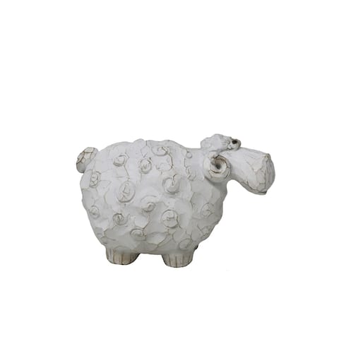 Carved Sheep Sculpture in Polyresin, Small, White