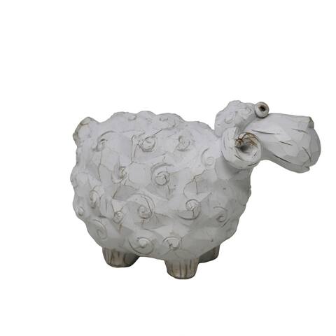 Carved Sheep Sculpture in Polyresin, Large, White