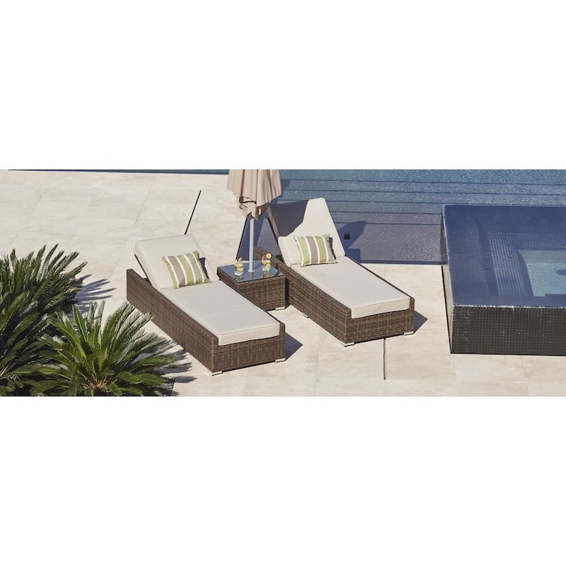 3-piece Outdoor Sun Chaise Lounger Set Wicker Patio Chairs and Side Table by Moda Furnishings
