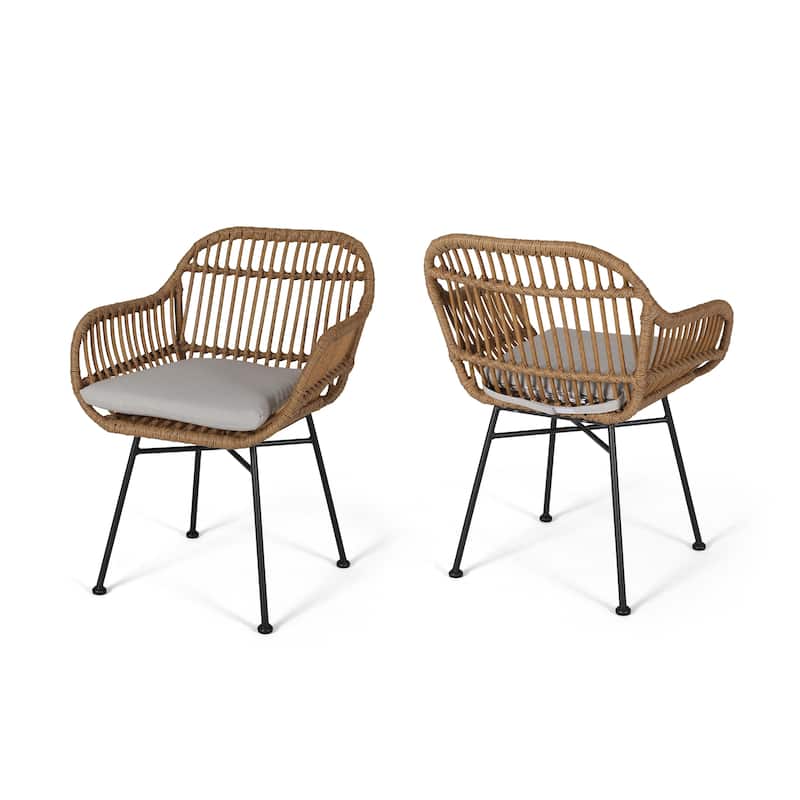 Christopher Knight Home Orlando Woven Faux Rattan Chairs (Set of 2) - Light Brown, Beige Finish