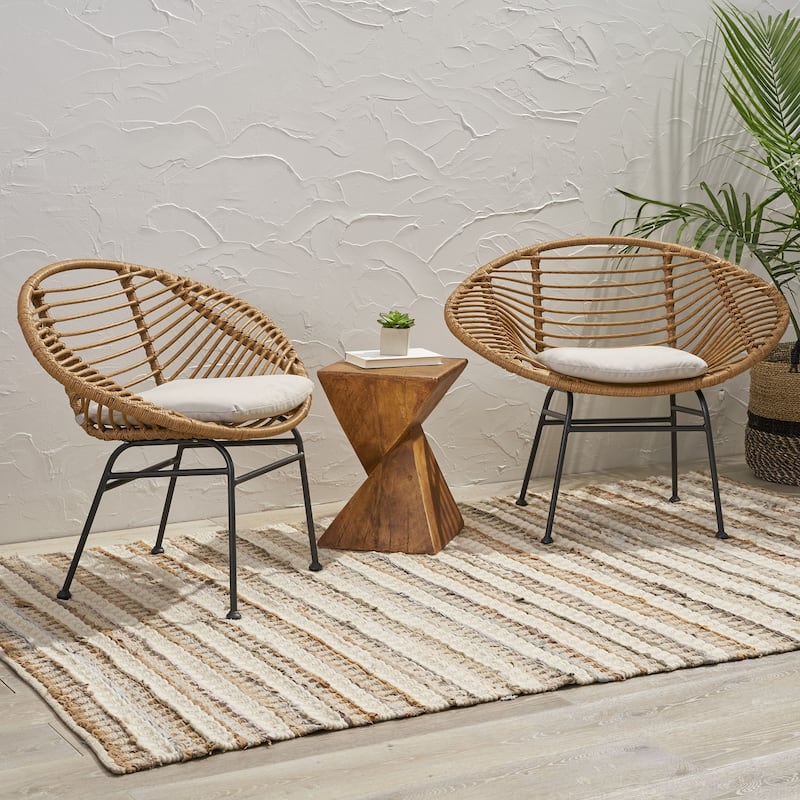 San Antonio Indoor Woven Faux Rattan Chairs with Cushions (Set of 2) by Christopher Knight Home