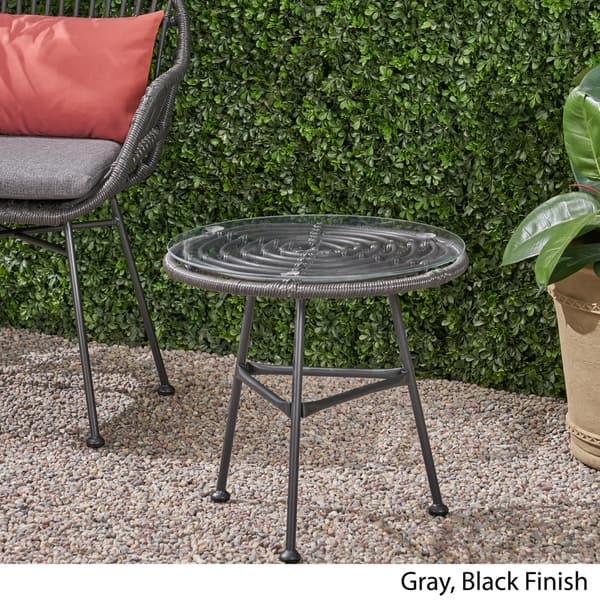 Shop Orlando Outdoor Woven Faux Rattan Side Table With Glass Top By Christopher Knight Home Overstock 27569205