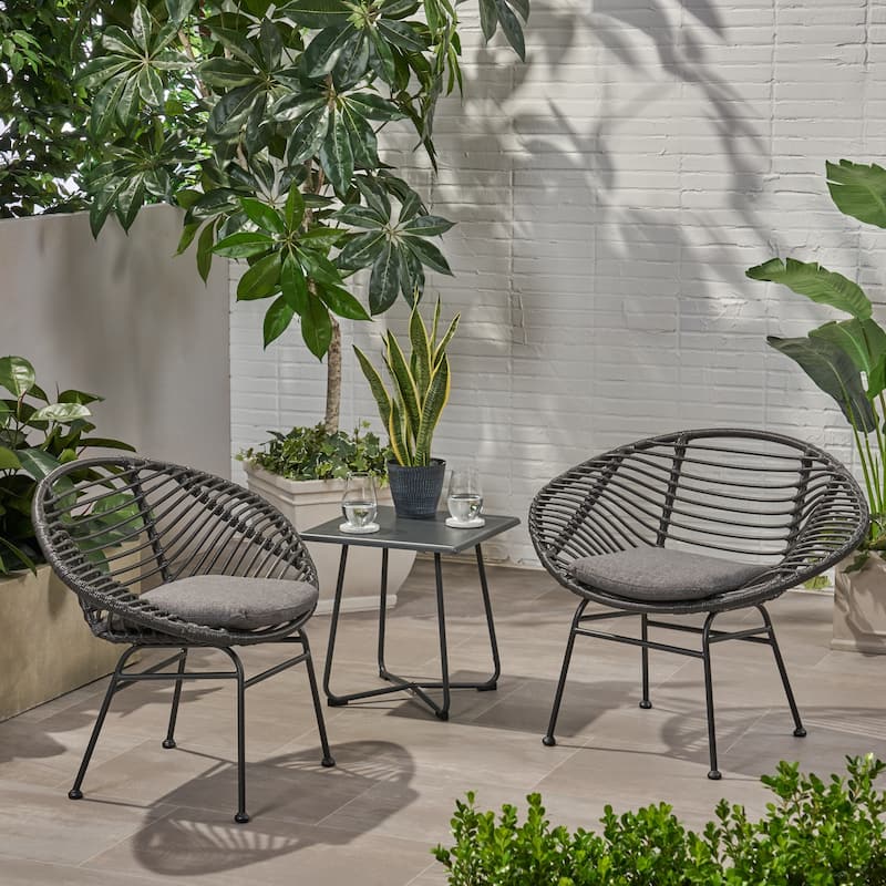 San Antonio Outdoor Woven Faux Rattan Chairs with Cushions (Set of 2) by Christopher Knight Home