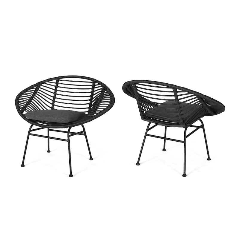 San Antonio Outdoor Woven Faux Rattan Chairs with Cushions (Set of 2) by Christopher Knight Home - Gray, Dark Gray Finish
