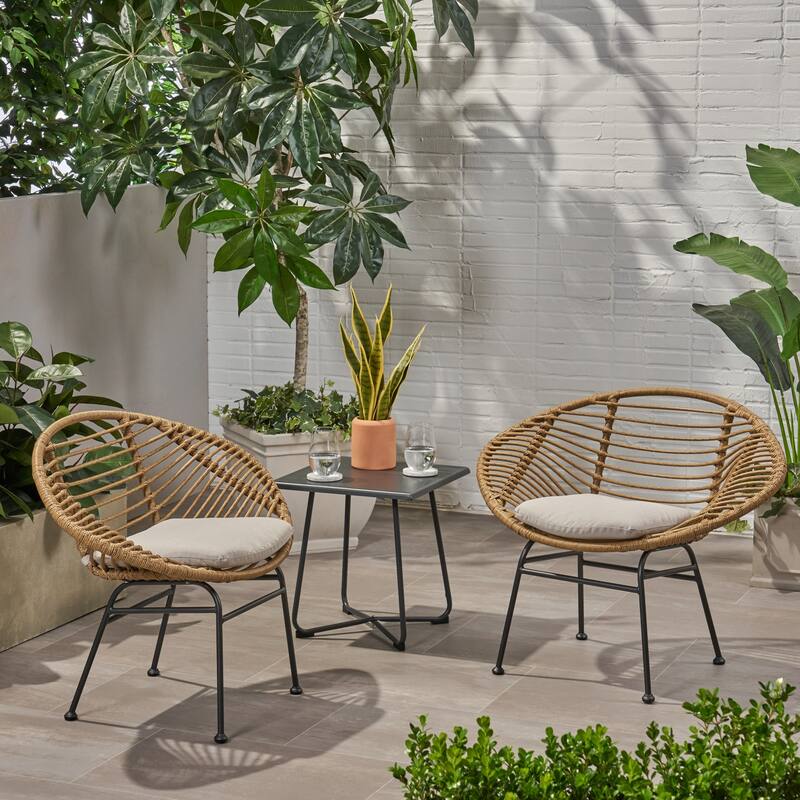 San Antonio Outdoor Woven Faux Rattan Chairs with Cushions (Set of 2) by Christopher Knight Home