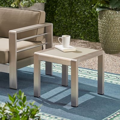 Cape Coral Outdoor Aluminum and Tempered Glass Side Table by Christopher Knight Home