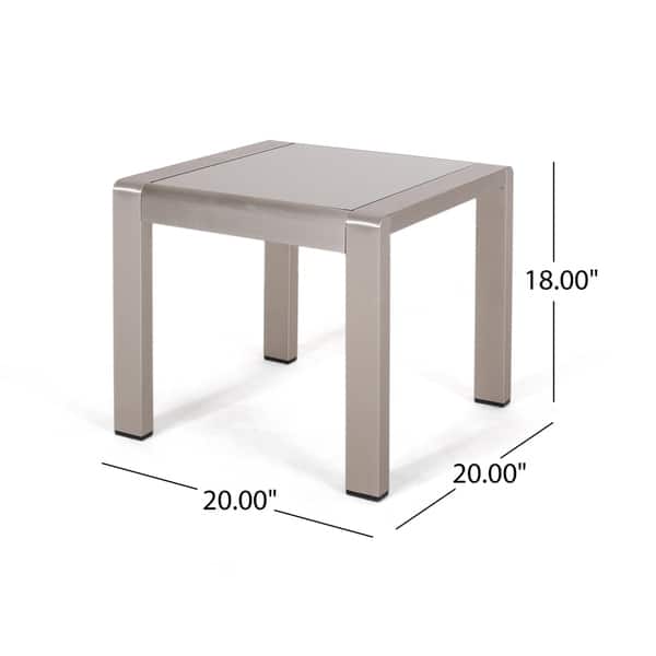 dimension image slide 1 of 3, Cape Coral Outdoor Aluminum Side Table with Glass Top by Christopher Knight Home