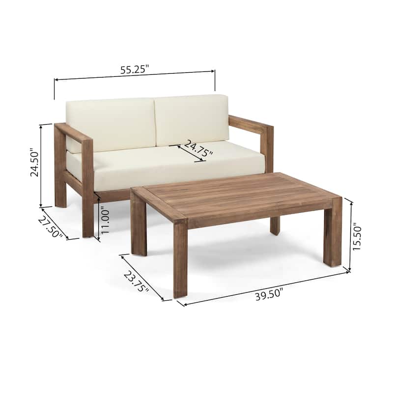 Genser Acacia Wood Outdoor 2-piece Chat Set with Cushions by Christopher Knight Home