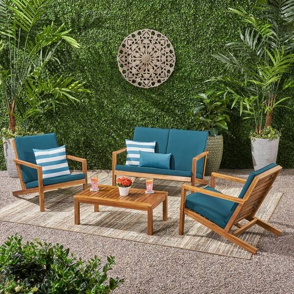 slide 2 of 27, Leah Outdoor 4 Seater Chat Set with Cushions by Christopher Knight Home