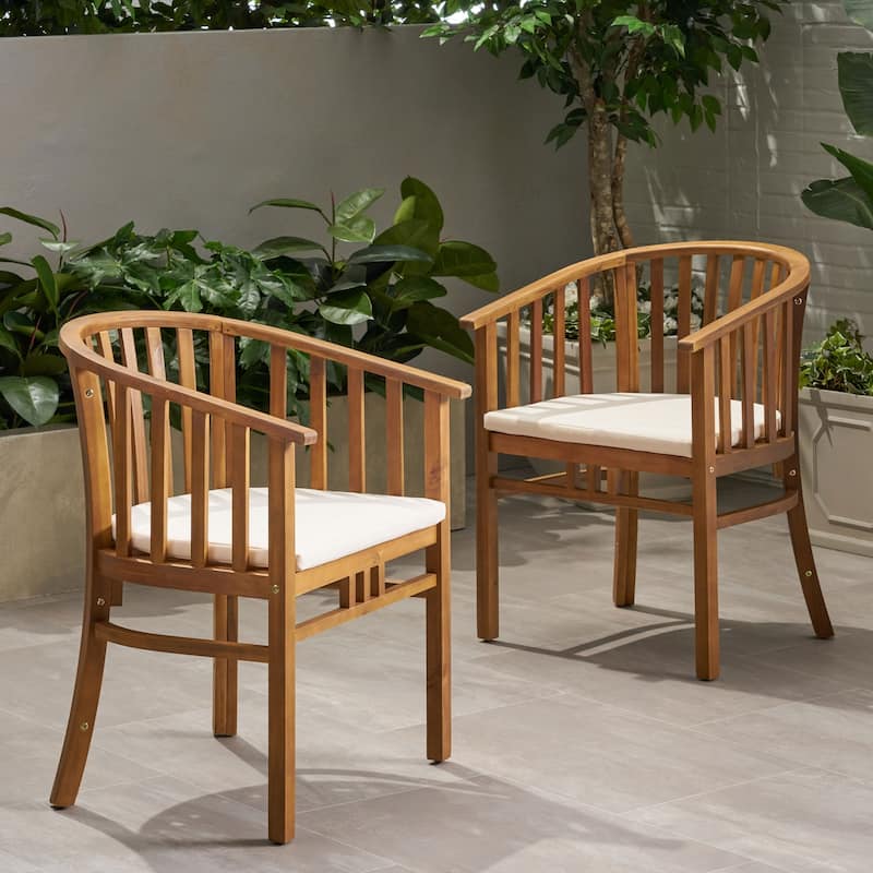 Alondra Outdoor Wooden Dining Chairs with Cushions (Set of 2) by Christopher Knight Home - N/A - Cream, Teak Finish