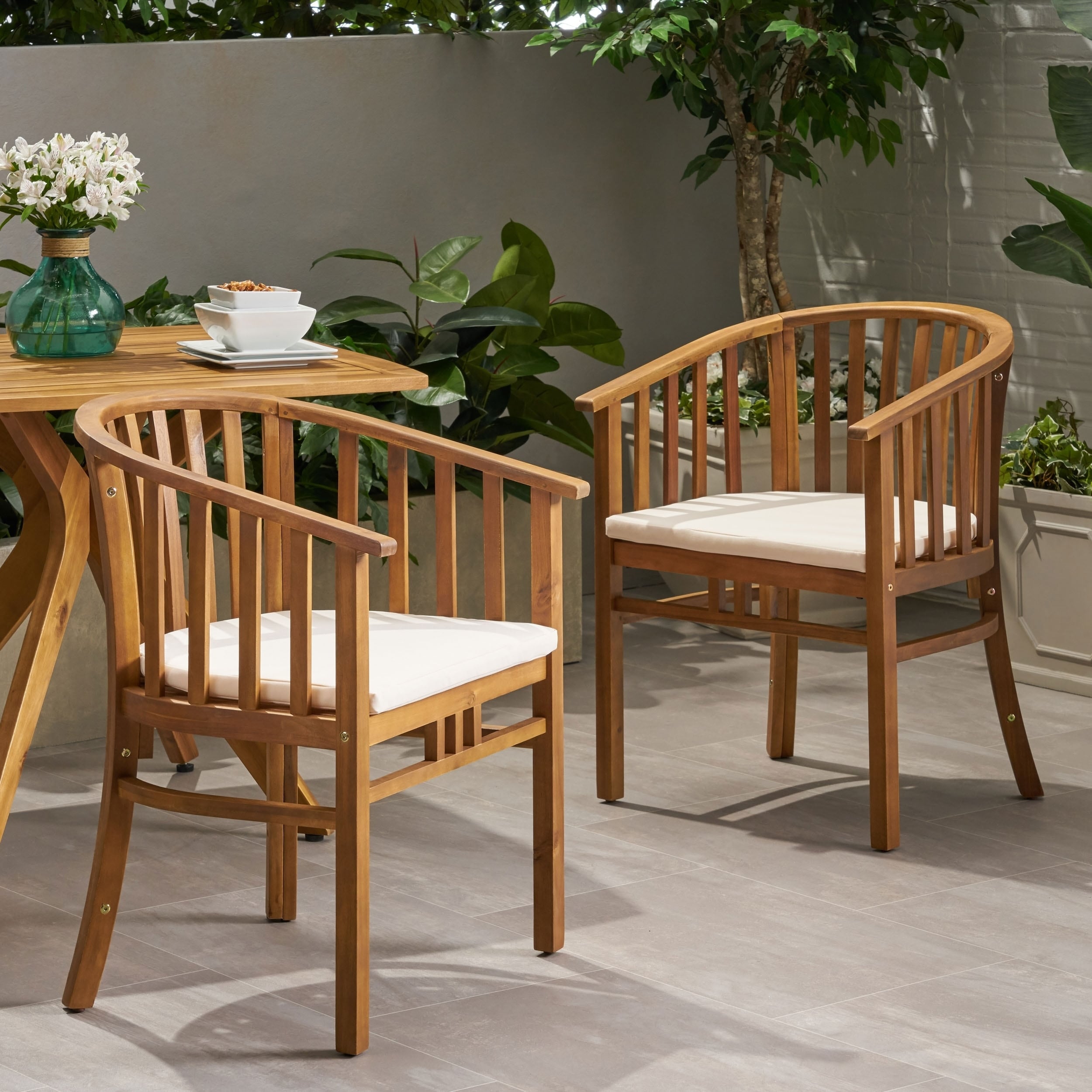 Alondra Outdoor Wooden Dining Chairs with Cushions (Set of 2) by Christopher Knight Home