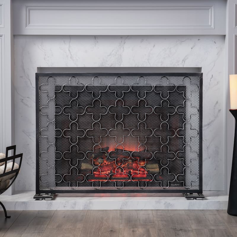 Alleghany Modern Single Panel Fireplace screen by Christopher Knight Home - N/A - Black Brushed Silver Finish