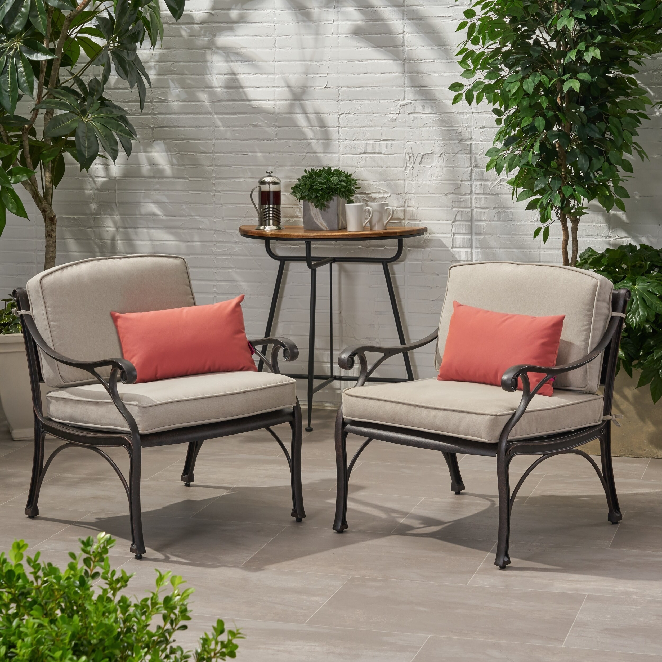 Shop Westport Outdoor Cast Aluminum Club Chairs Set Of 2 With Cushions By Christopher Knight Home Overstock 27569239