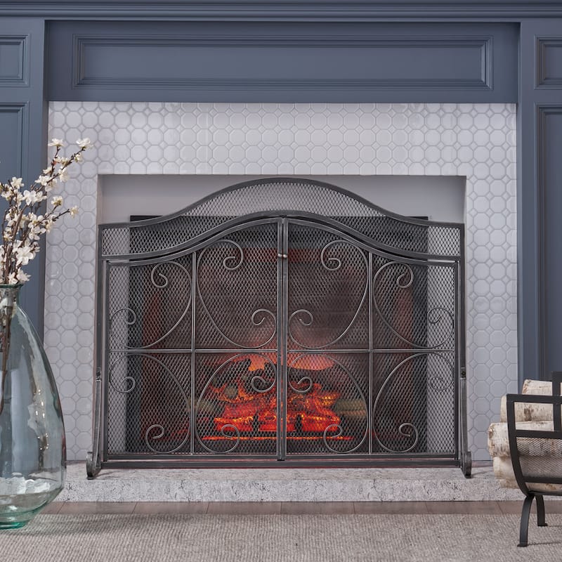 Modern Three Panel Fireplace screen with Door by Christopher Knight Home