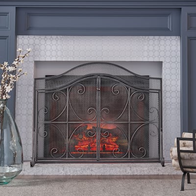 Pendleton Modern Three Panel Fireplace screen with Door by Christopher Knight Home