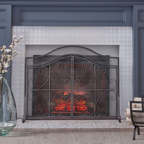 Pendleton Modern Three Panel Fireplace screen with Door by Christopher Knight Home