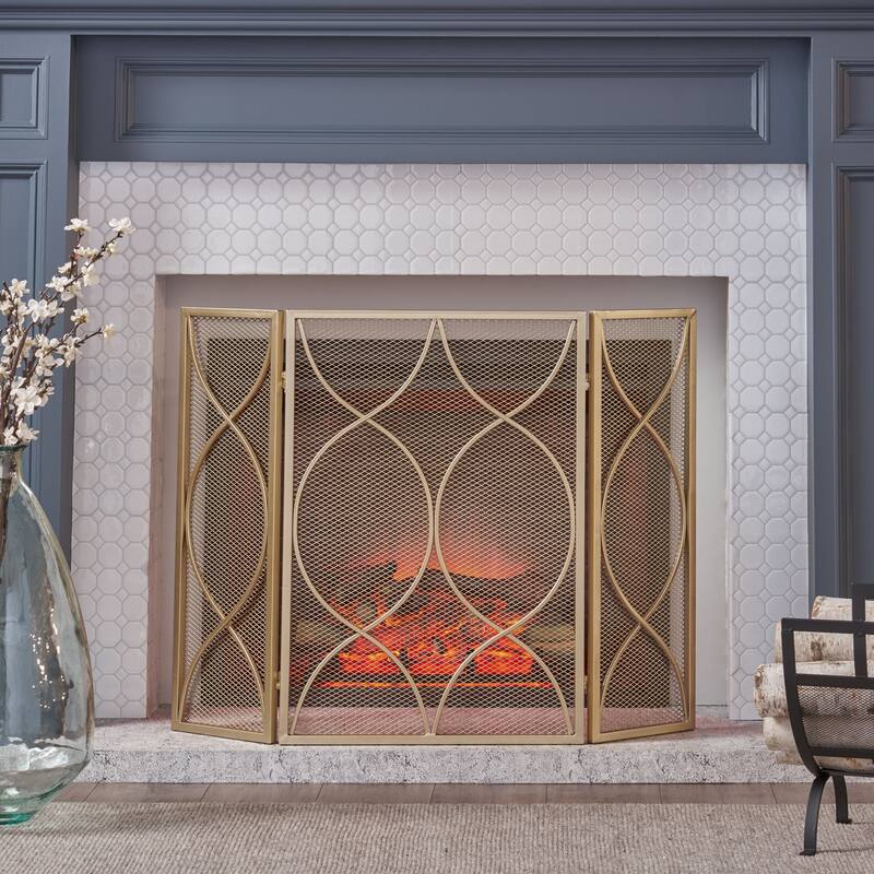 Pleasants Modern Three Panel Fireplace screen by Christopher Knight Home - 1.25W x 41.00L x 29.75H