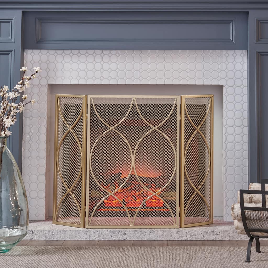 Pleasants Modern Three Panel Fireplace screen by Christopher Knight Home - 1.25W x 41.00L x 29.75H