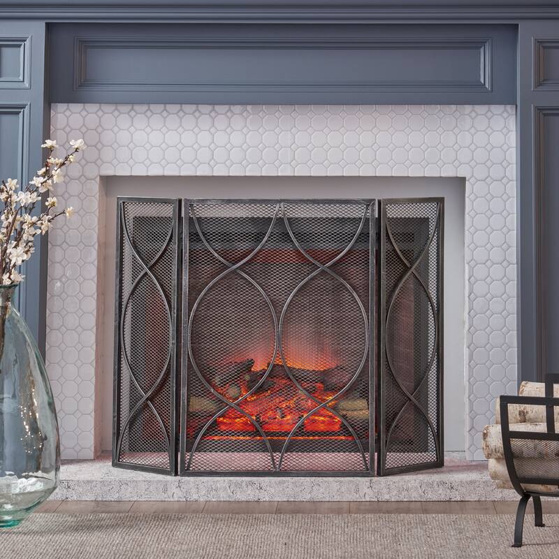 Pleasants Modern Three Panel Fireplace screen by Christopher Knight Home - 1.25W x 41.00L x 29.75H